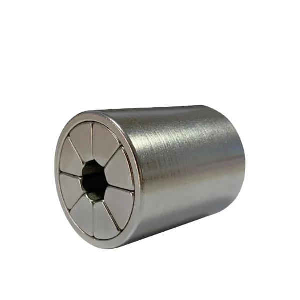 Cylindrical N4EH permanent magnet steel alloy shell Halbach array assembly