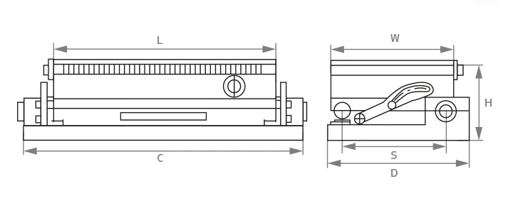 Unidirectional tilt sine table permanent magnetic chuck workbench design drawing