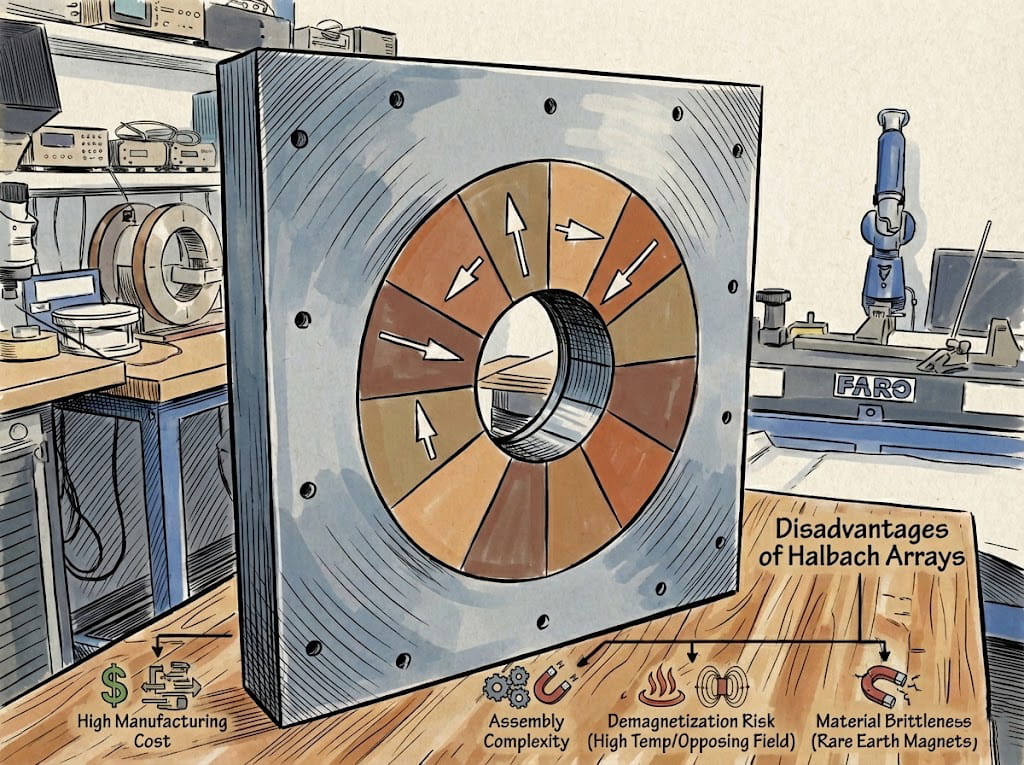 What are the disadvantages of Halbach arrays